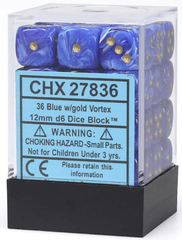 Chessex Dice: 12mm D6 36ct Vortex Blue Gold CHX27836